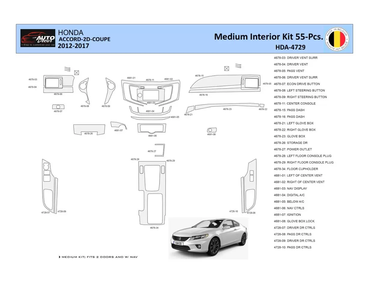 Honda Accord 2014-2022 Inleg dashboard Interieurset aansluitend en pasgemaakt 30 Delen