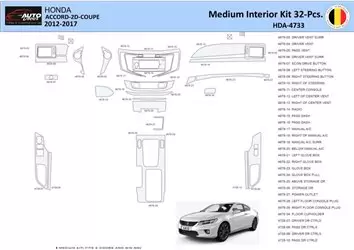 Honda Accord 2014-2022 Decor de carlinga su interior del coche 32 Partes