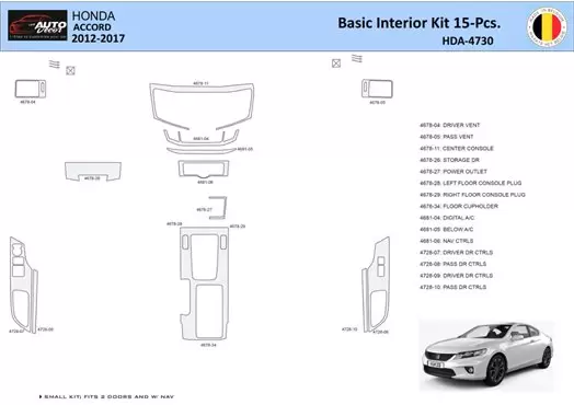 Honda Accord 2014-2022 Decor de carlinga su interior del coche 15 Partes