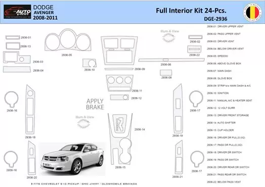 Dodge Avenger 2008-2010 Decor de carlinga su interior del coche 24 Partes