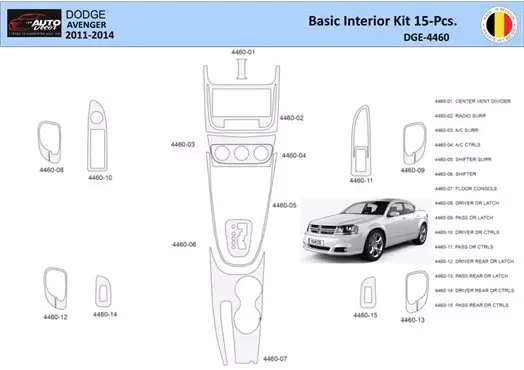 Dodge Avenger 2010-2014 Interior WHZ Dashboard trim kit 15 Parts