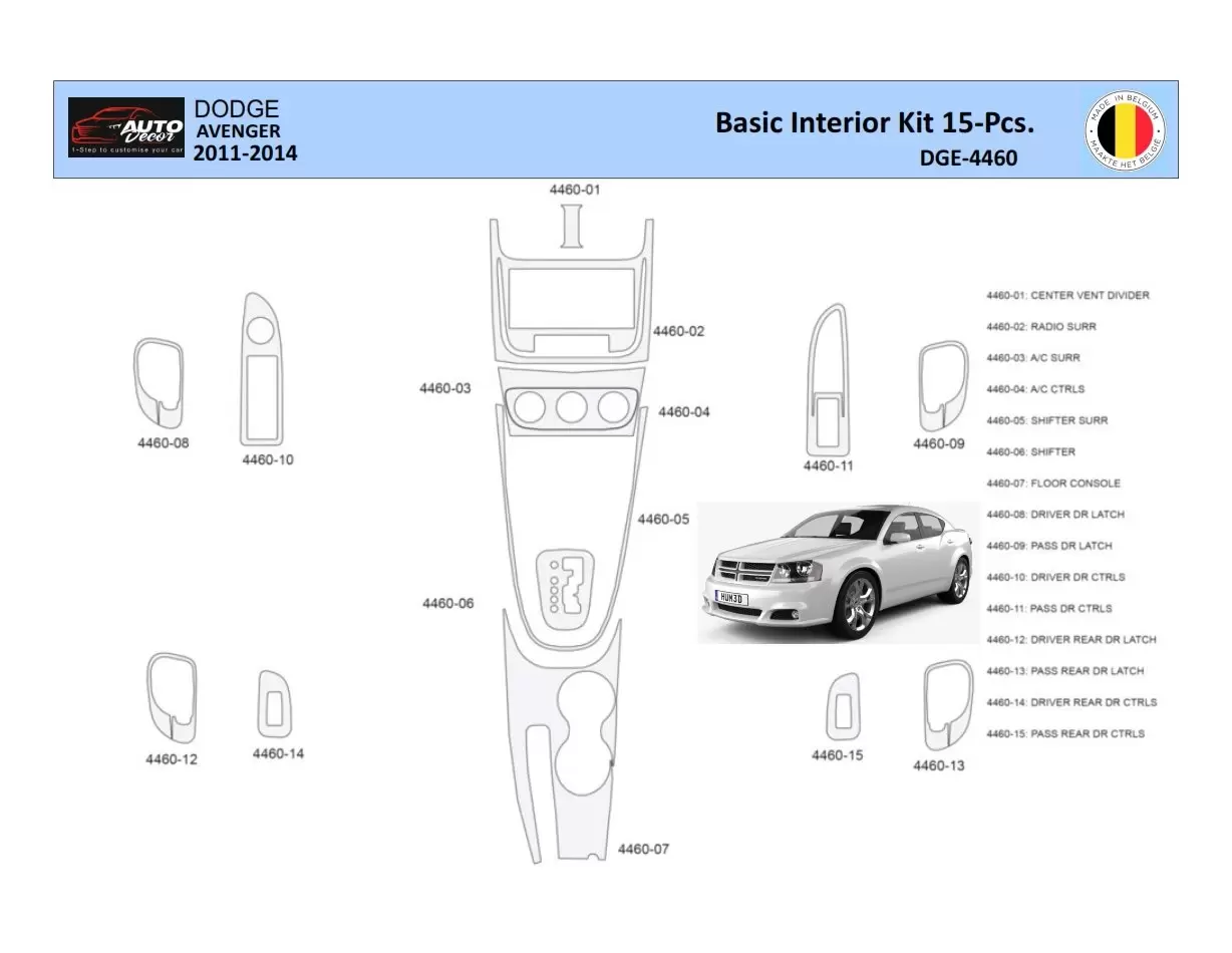 Dodge Avenger 2010-2014 Inleg dashboard Interieurset aansluitend en pasgemaakt 15 Delen