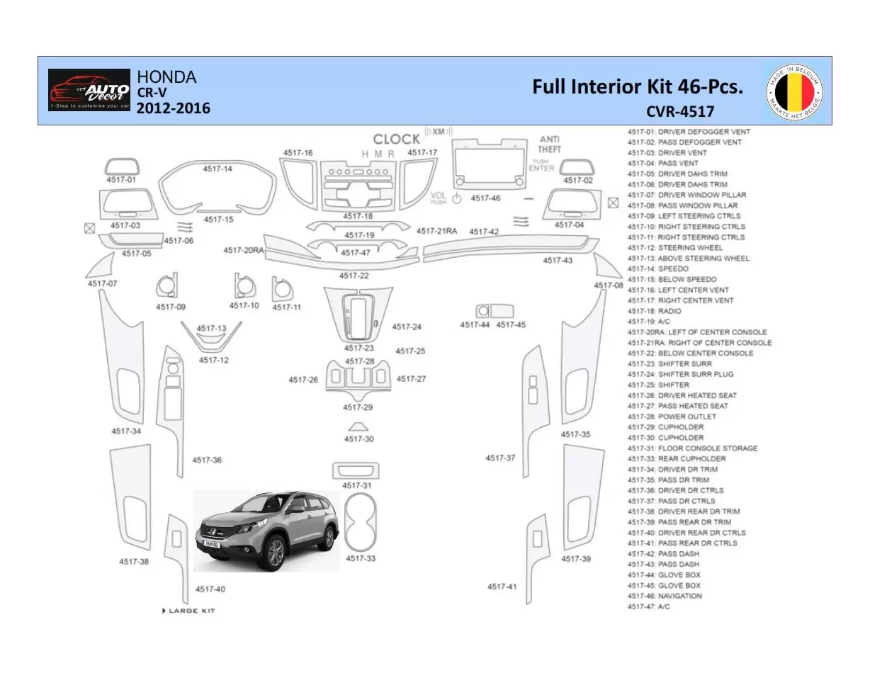 Honda CR-V 2012-2016 Decor de carlinga su interior del coche 46 Partes