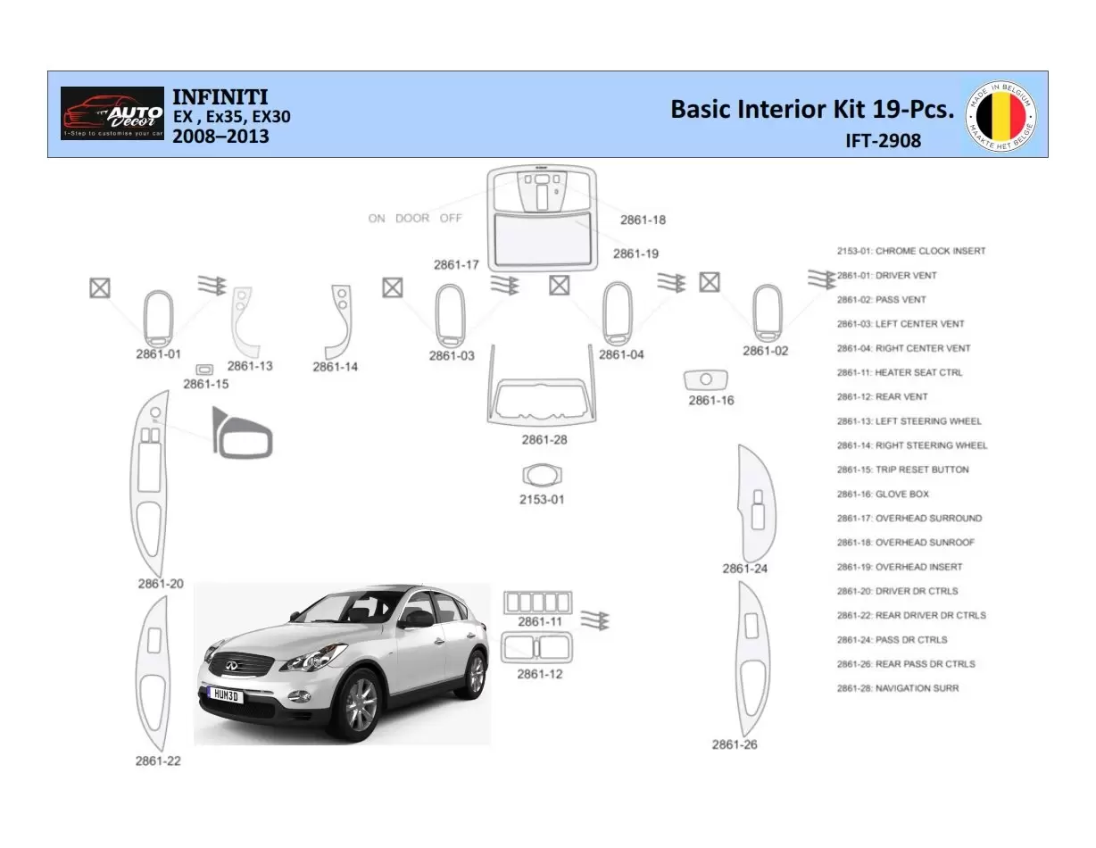 Infiniti EX35 2008-2013 Inleg dashboard Interieurset aansluitend en pasgemaakt 19 Delen