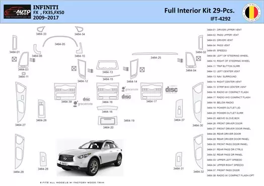 Infiniti FX S51 2009-2017 Decor de carlinga su interior del coche 29 Partes