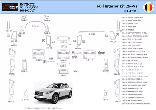 Infiniti FX S51 2009-2017 Interior WHZ Dashboard trim kit 29 Parts