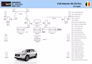 Infiniti FX S51 2009-2017 Interior WHZ Dashboard trim kit 25 Parts