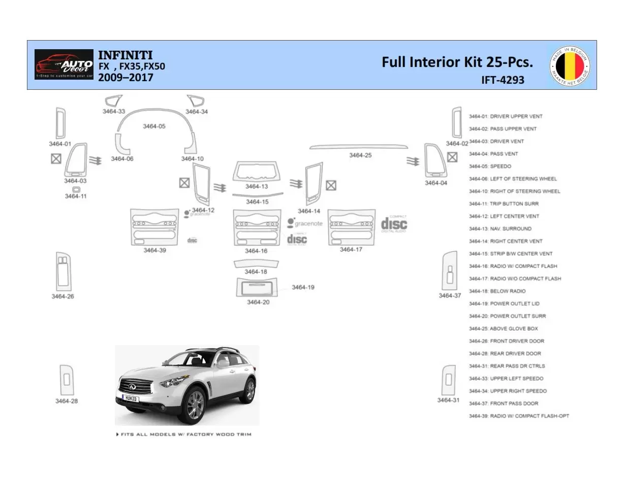 Infiniti FX S51 2009-2017 Decor de carlinga su interior del coche 25 Partes