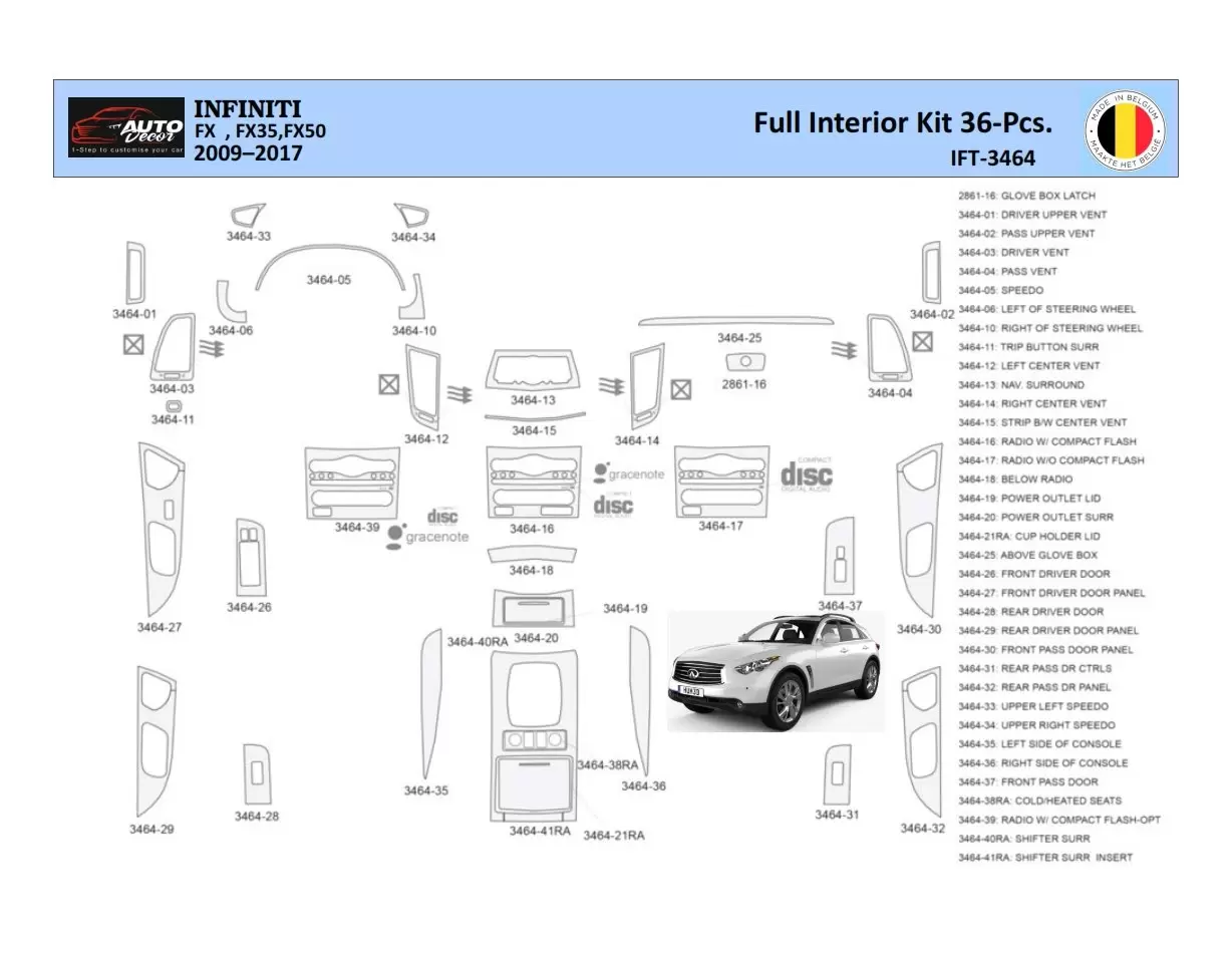 Infiniti FX S51 2009-2017 Decor de carlinga su interior del coche 36 Partes