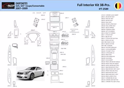 Infiniti G35 2007–2013 Sedan Decor de carlinga su interior del coche 38 Partes