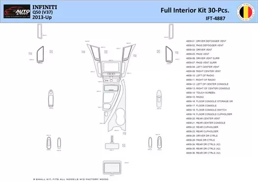Infiniti Q50 V37 2014–present Inleg dashboard Interieurset aansluitend en pasgemaakt 30 Delen