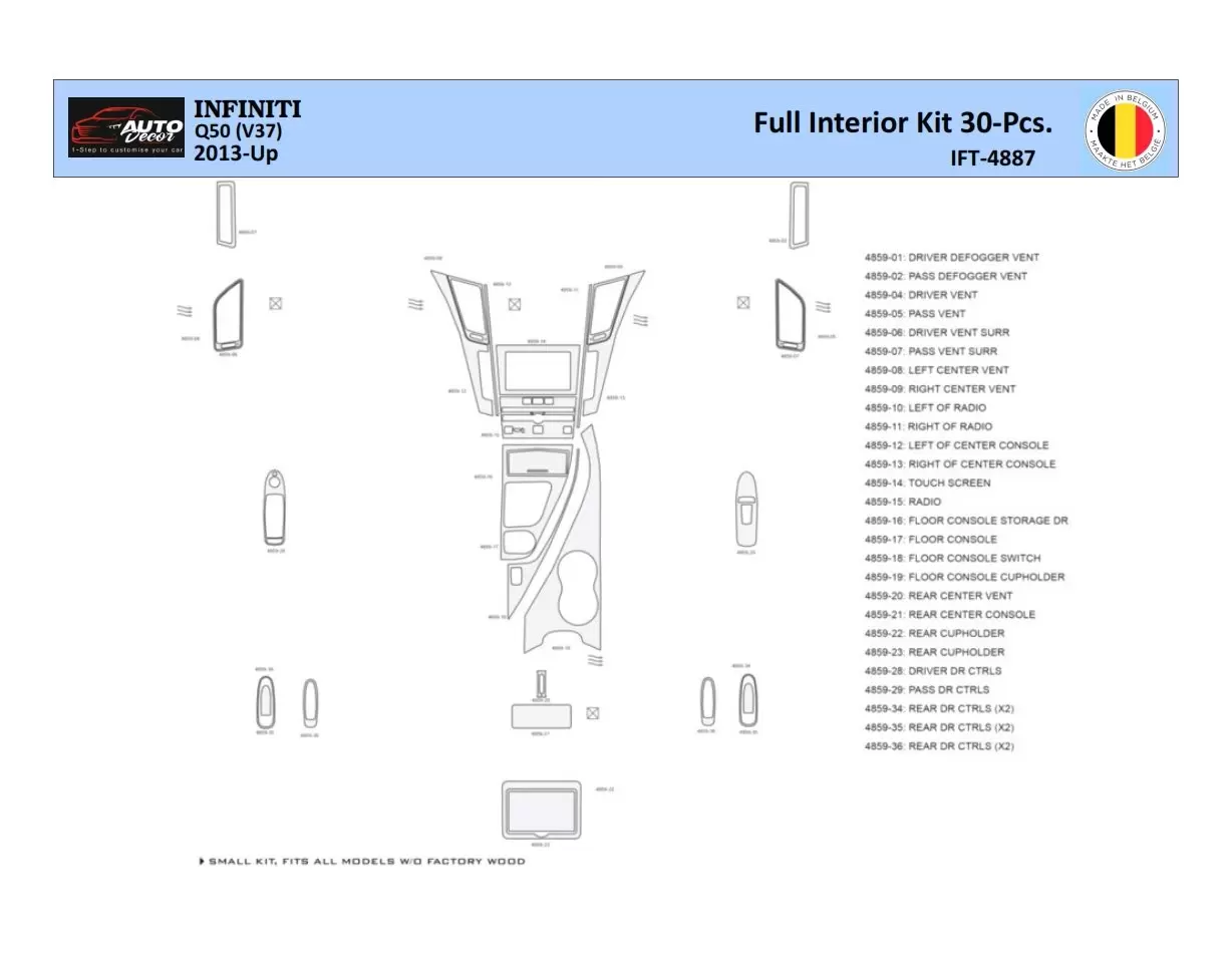 Infiniti Q50 V37 2014–present Inleg dashboard Interieurset aansluitend en pasgemaakt 30 Delen