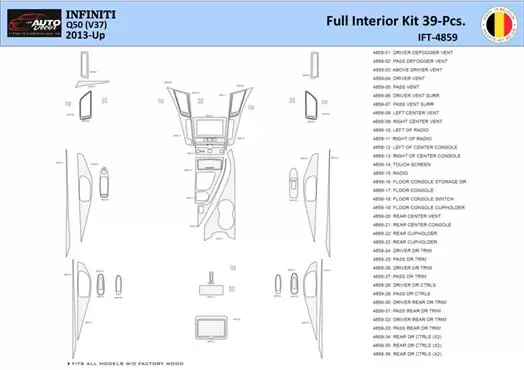 Infiniti Q50 V37 2014–present Inleg dashboard Interieurset aansluitend en pasgemaakt 39 Delen