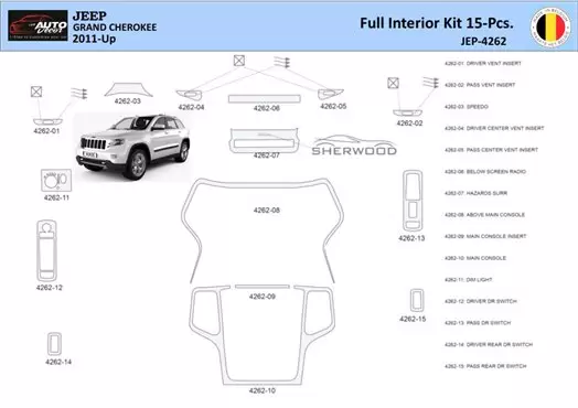 Jeep Grand Cherokee 2011-2020 Decor de carlinga su interior del coche 15 Partes