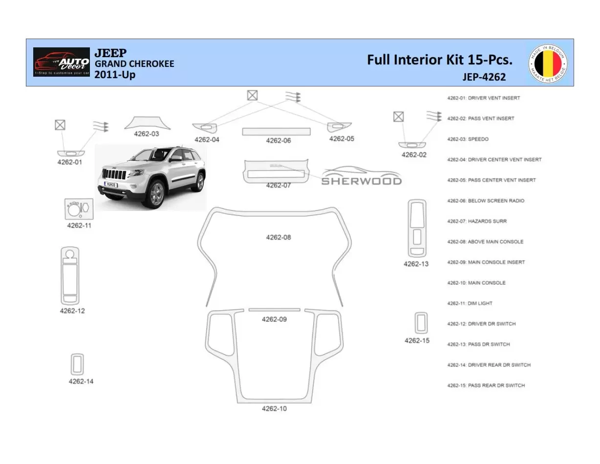 Jeep Grand Cherokee 2011-2020 Decor de carlinga su interior del coche 15 Partes