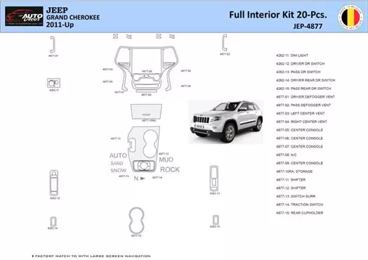 Jeep Grand Cherokee 2011-2020 Decor de carlinga su interior del coche 20 Partes