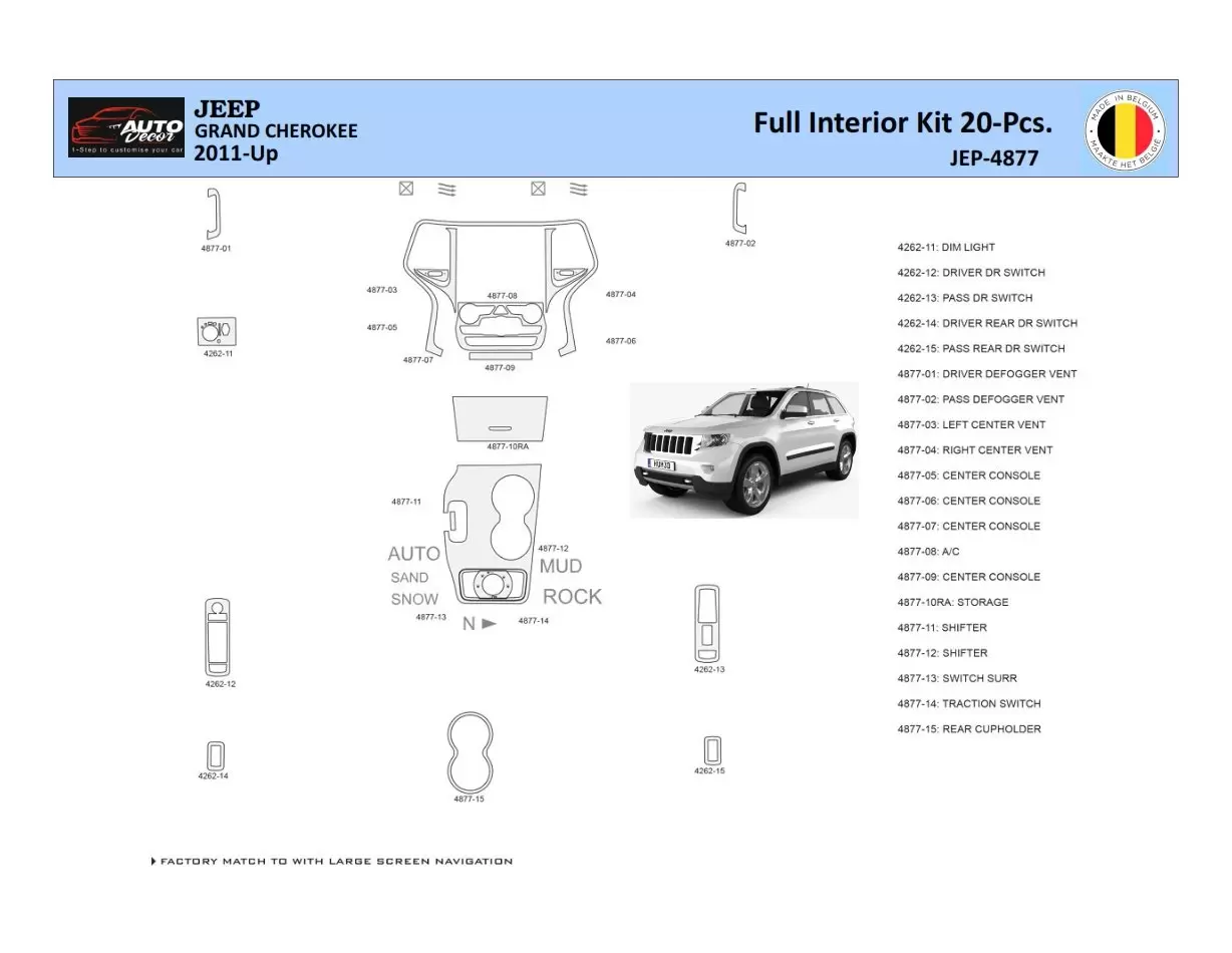 Jeep Grand Cherokee 2011-2020 Decor de carlinga su interior del coche 20 Partes