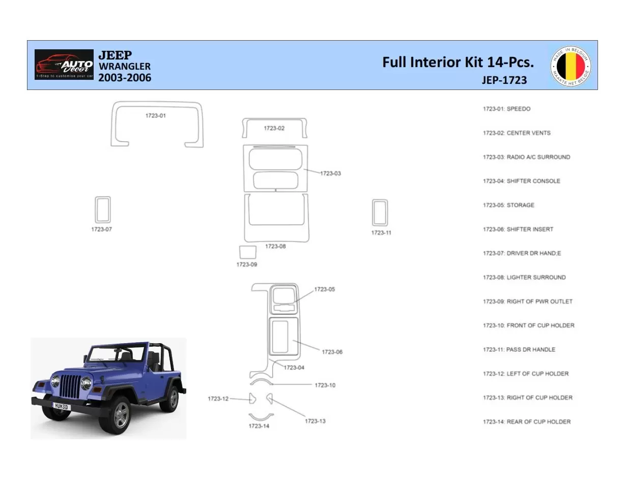 Jeep Wrangler 2003 Decor de carlinga su interior del coche 14 Partes