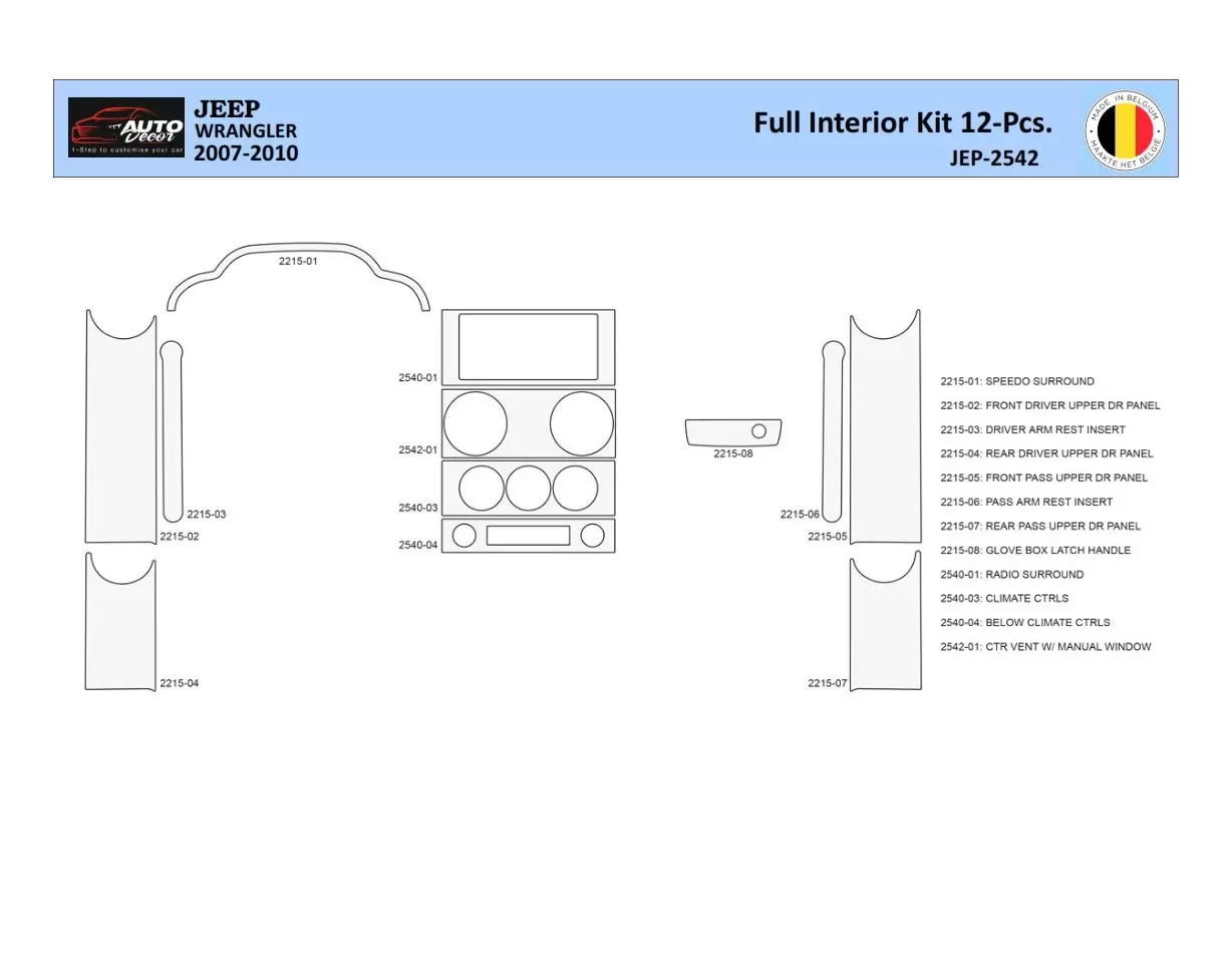 Jeep Wrangler 2007-2010 Mittelkonsole Armaturendekor WHZ Cockpit Dekor 12 Teilige - 1- Cockpit Innenraum Dekor 