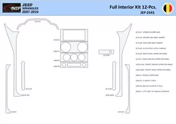 Jeep Wrangler 2007-2010 Interieur WHZ Dashboardafwerkingsset 12 onderdelen