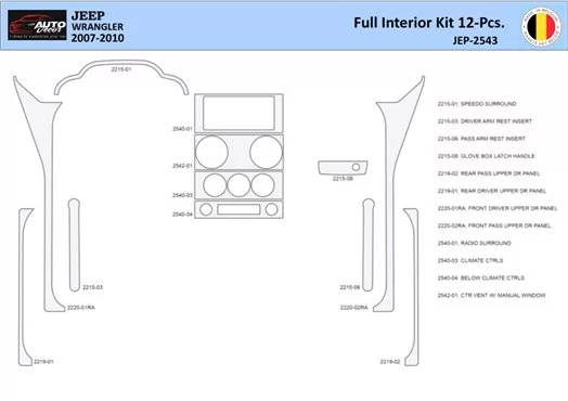 Jeep Wrangler 2007-2010 Interior WHZ Dashboard trim kit 12 Parts Jeep Wrangler 2007-2010 Interior WHZ Dashboard trim kit 12 Parts