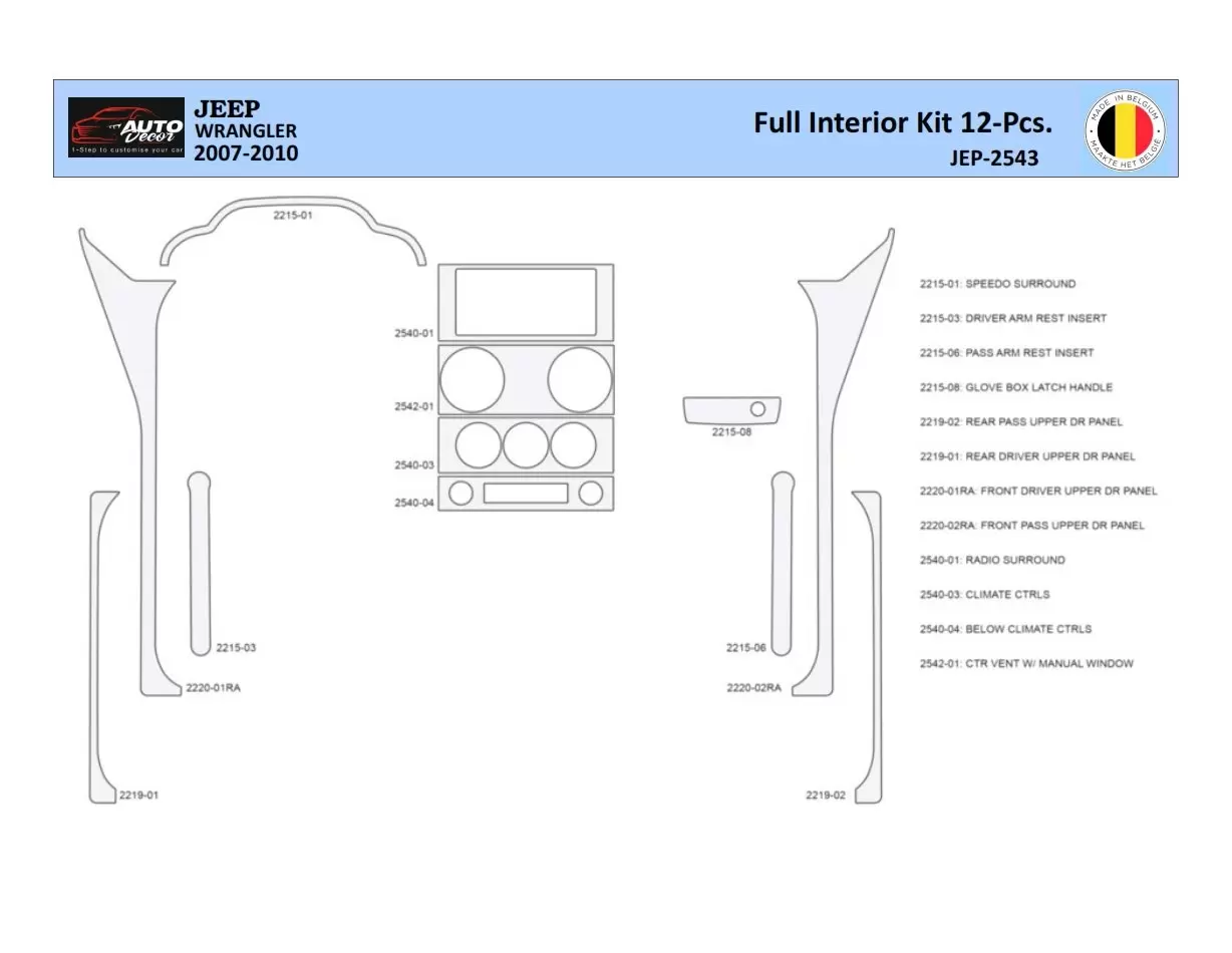 Jeep Wrangler 2007-2010 Interior WHZ Dashboard trim kit 12 Parts Jeep Wrangler 2007-2010 Interior WHZ Dashboard trim kit 12 Parts