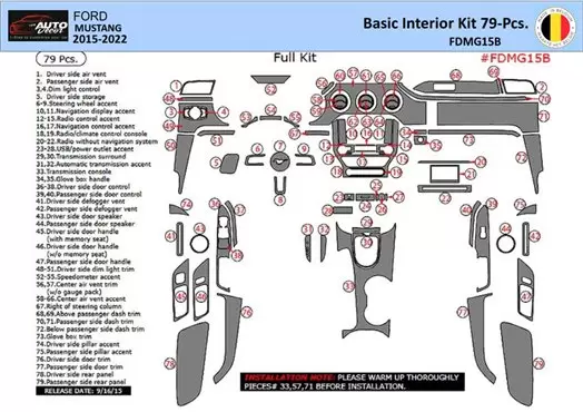 Ford Mustang 2015-2023 Inleg dashboard Interieurset aansluitend en pasgemaakt 67 Delen