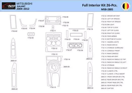 Mitsubishi Galant 2004-2012 Mittelkonsole Armaturendekor WHZ Cockpit Dekor 26 Teilige - 1- Cockpit Dekor Innenraum