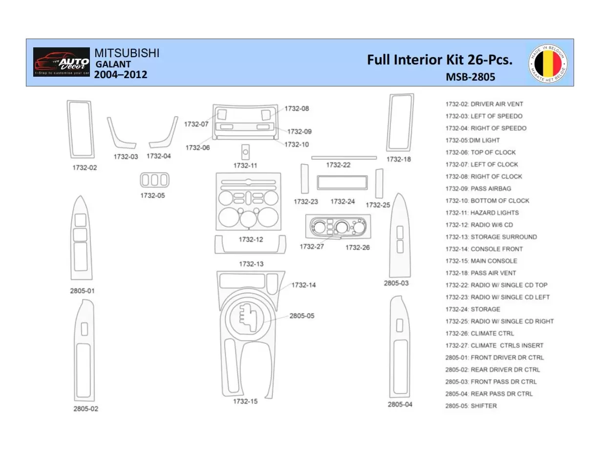 Mitsubishi Galant 2004-2012 Interior WHZ Dashboard trim kit 26 Parts