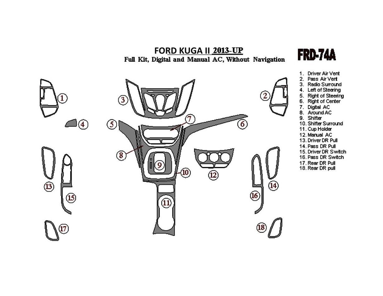 Ford Kuga 2013-UP Ensemble Complet, Sans NAVI, manual climate control BD Kit la décoration du tableau de bord - 1 - habillage de