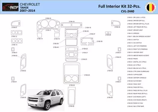 Chevrolet Tahoe 2007-2014 Decor de carlinga su interior del coche 32 Partes