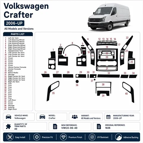 Volkswagen Crafter 2006+ 3D dashboard sierlijstset, 40 delen 2