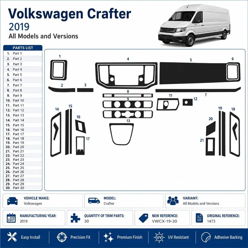Volkswagen Crafter 2019 3D dashboard trim kit, 30 parts