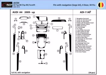 Audi A4 B8 Typ 8K 2009-2015 3D Inleg dashboard Interieurset aansluitend en pasgemaakt op he 34-Parts