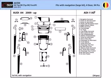 Audi A4 B8 Typ 8K 2009-2015 3D Interior Dashboard Trim Kit Dash Trim Dekor 34-Parts