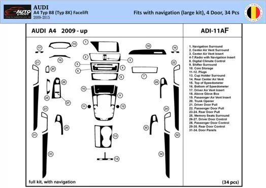 Audi A4 B8 Typ 8K 2009-2015 3D Inleg dashboard Interieurset aansluitend en pasgemaakt op he 34-Parts