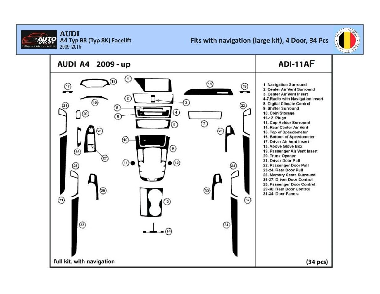 Audi A4 B8 Typ 8K 2009-2015 3D Decor de carlinga su interior del coche 34-Partes