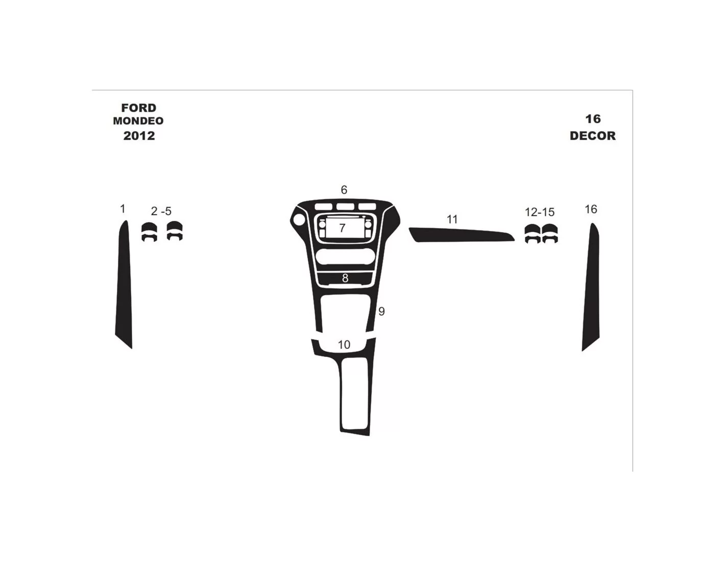 Ford Mondeo 01.2012 3M 3D Interior Dashboard Trim Kit Dash Trim Dekor 16-Parts