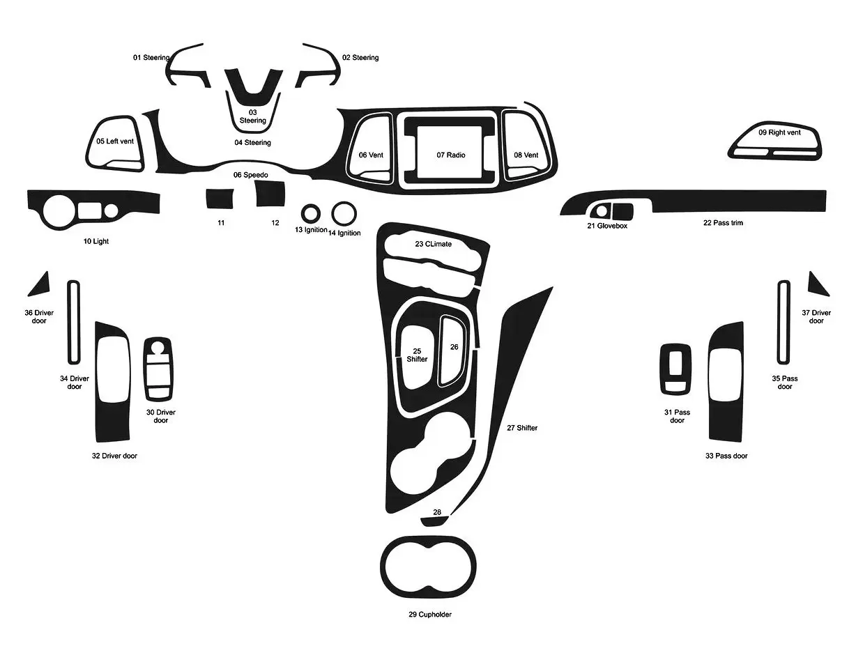 Dodge Challenger 2015-2023 Kit la décoration du tableau de bord 24 Pièce - 1 - habillage decor de tableau de bord