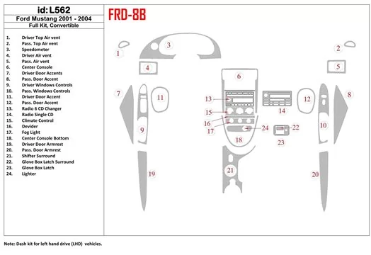 Ford Mustang 2001-2004 Folding roof-Cabrio, Full Set Decor de carlinga su interior