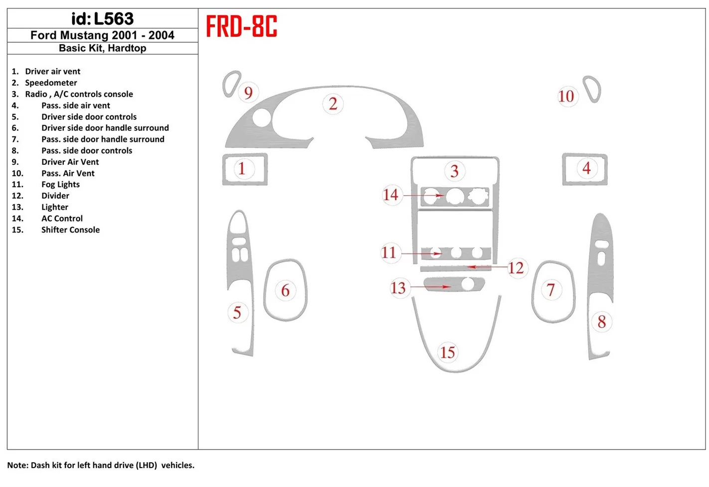 Ford Mustang 2001-2004 Soft roof-Coupe, Basic Set, 8 Parts set Decor de carlinga su interior