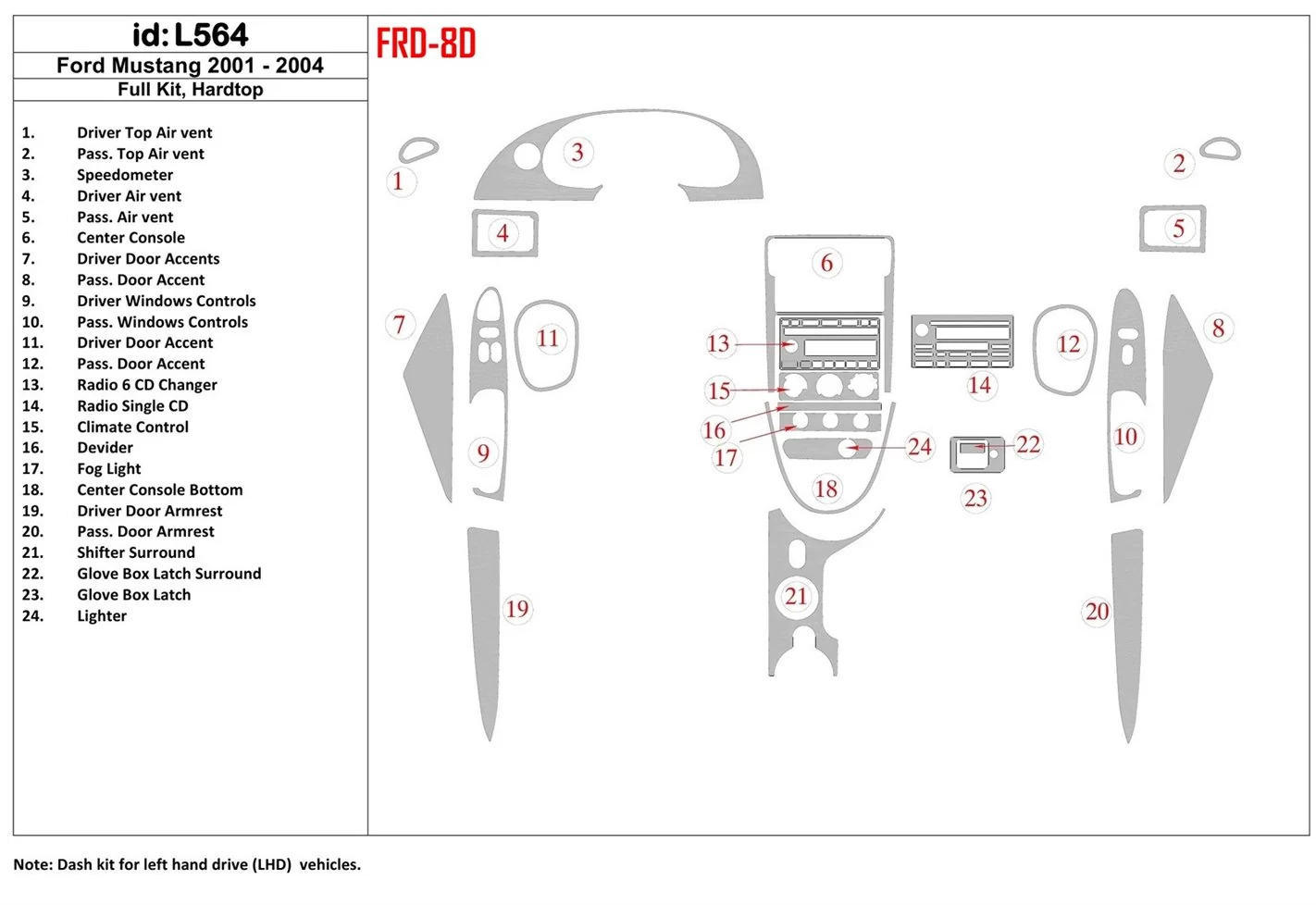 FORD Ford Mustang 2001-2004 Soft roof-Coupe, Full Set Interior BD Dash Trim Kit €64.99