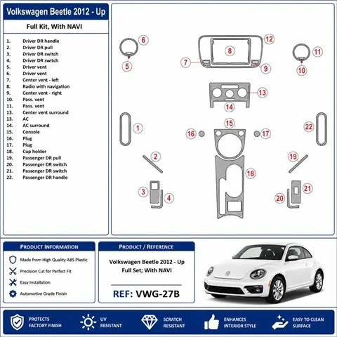 Volkswagen Beetle 2012+ set completo, con navegación kit salpicadero 3D 2