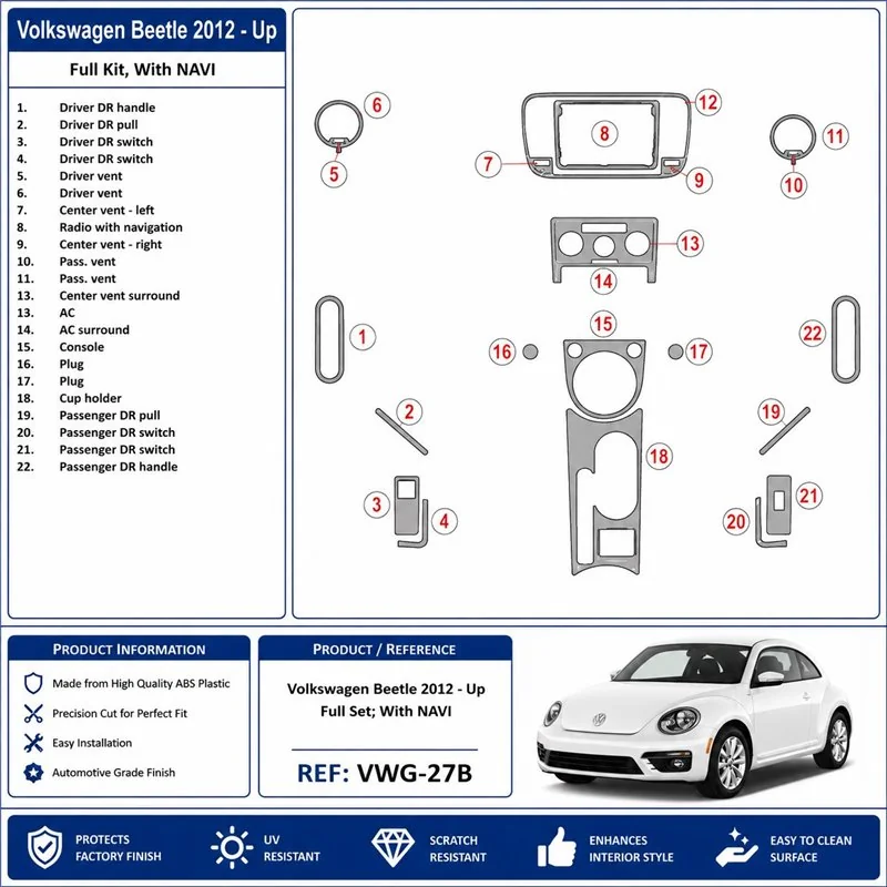 Volkswagen Beetle 2012+ Full Set, with navigation 3D dashboard trim kit