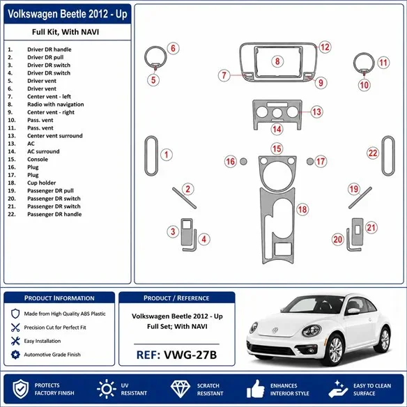 Volkswagen Beetle 2012+ Full Set, with navigation 3D dashboard trim kit