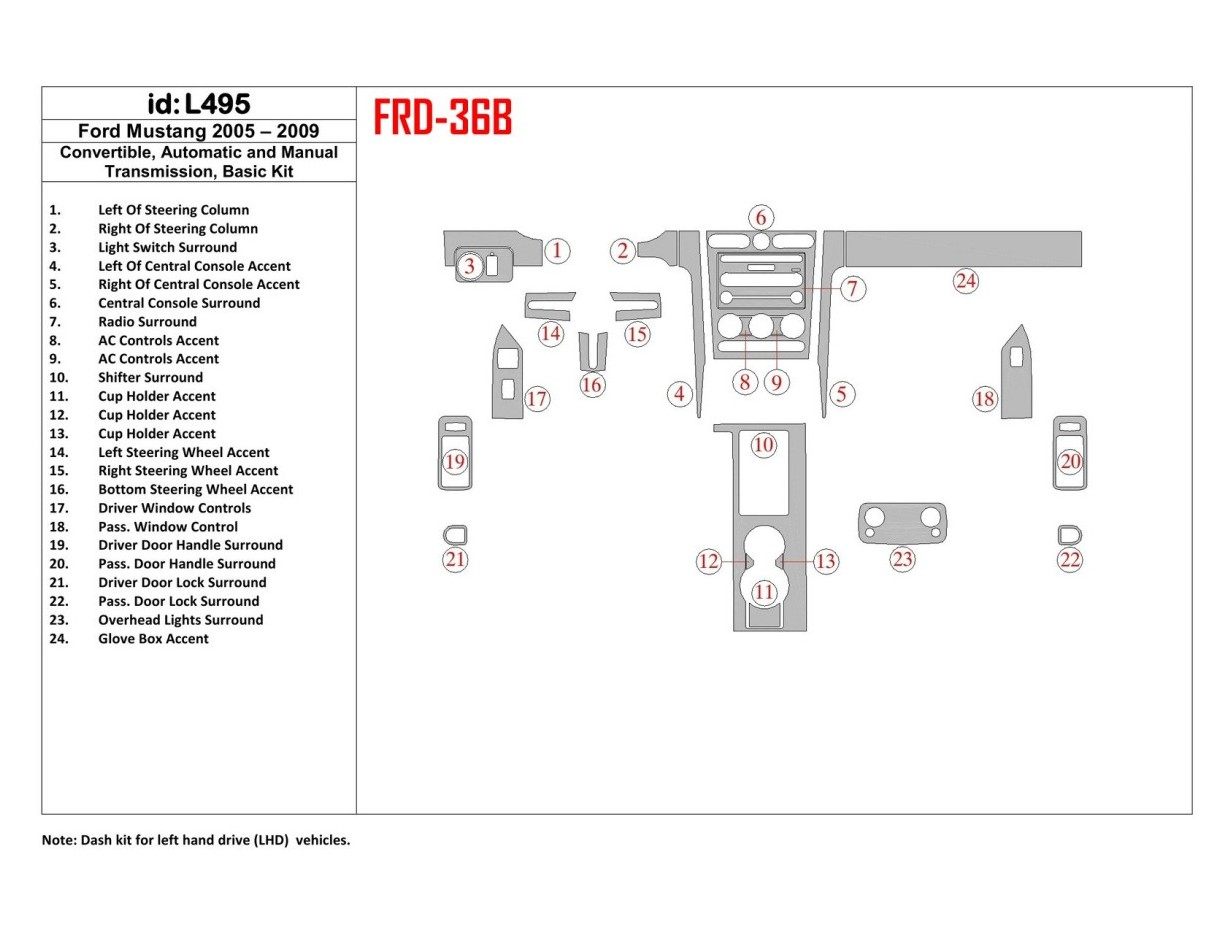 FORD Ford Mustang 2005-2009 Folding roof-Cabrio, Basic Set Interior BD Dash Trim Kit €59.99