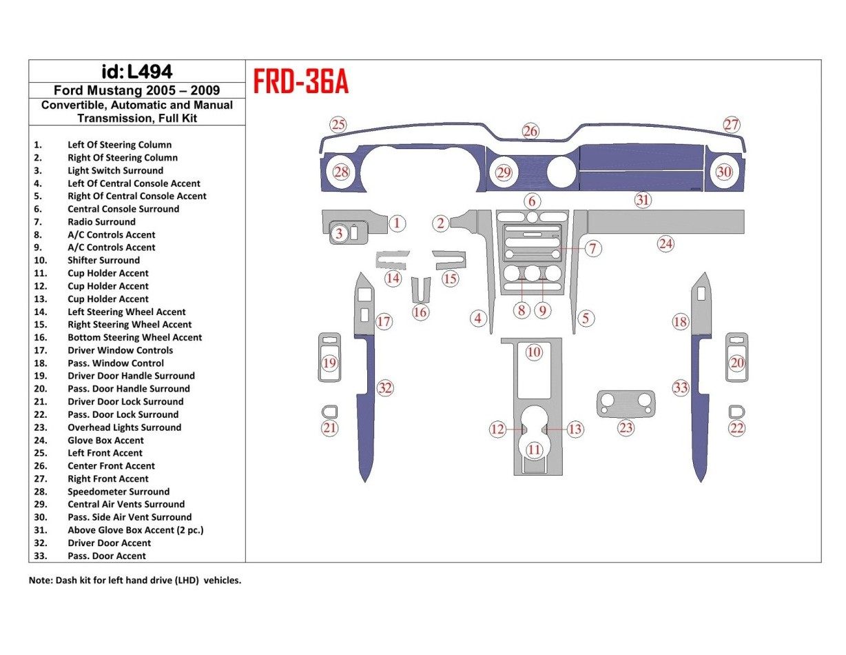 FORD Ford Mustang 2005-2009 Folding roof-Cabrio, Full Set Interior BD Dash Trim Kit €72.99