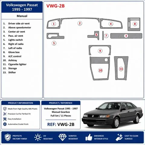 Volkswagen Passat 1995-1997 cambio manual kit salpicadero 3D, 11 piezas
