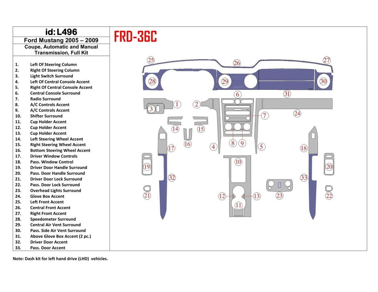 FORD Ford Mustang 2005-2009 Soft roof-Coupe, Full Set Interior BD Dash Trim Kit €72.99