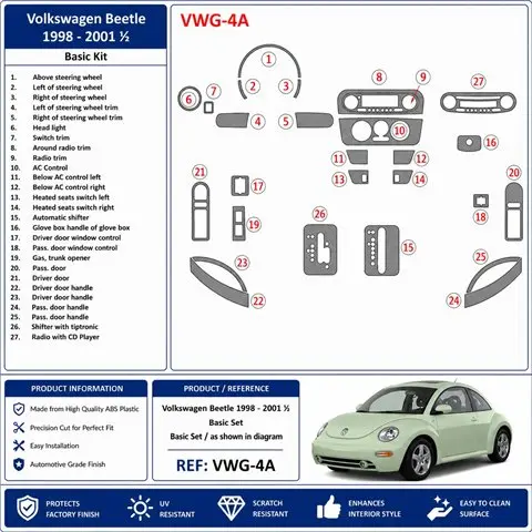 Volkswagen Beetle 1998-2001 basisset 3D dashboard sierlijstset